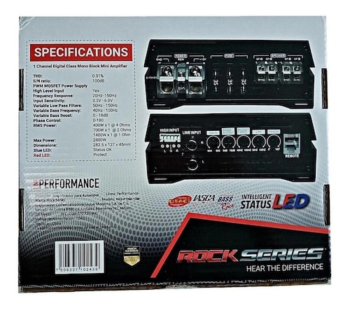 Mini Amplificador Digital Monoblock Rock Series RKS-P1000.1DM 2800 Watts Clase D 1 Ohm Performance S.