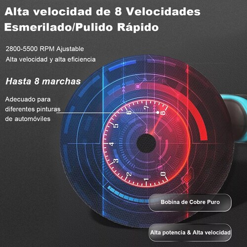 Pulidora De Autos Inalambrica 2 Bateria Pantalla De Potencia Azul