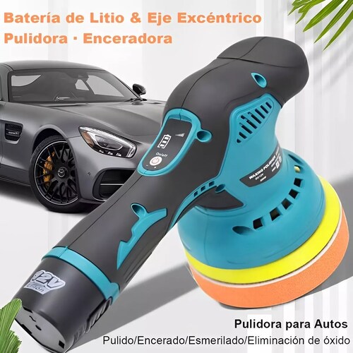Pulidora De Autos Inalambrica 2 Bateria Pantalla De Potencia Azul