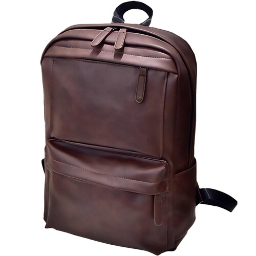Mochila De Piel Sintética Retro Para Hombre, Bolso De Piel Vegana Informal De Gran Capacidad Para Laptop, Ideal Para Viaje O Excursión Marrón Oscuro
