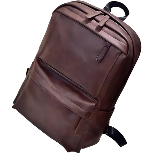 Mochila De Piel Sintética Retro Para Hombre, Bolso De Piel Vegana Informal De Gran Capacidad Para Laptop, Ideal Para Viaje O Excursión Marrón Oscuro