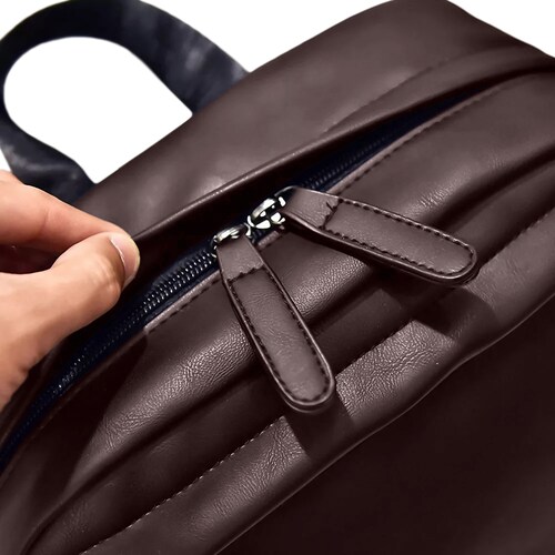 Mochila De Piel Sintética Retro Para Hombre, Bolso De Piel Vegana Informal De Gran Capacidad Para Laptop, Ideal Para Viaje O Excursión Marrón Oscuro