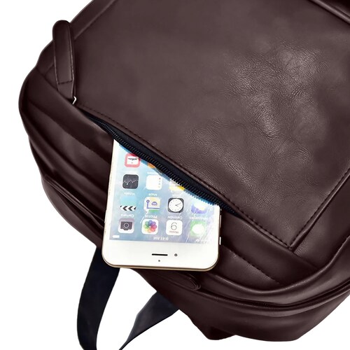 Mochila De Piel Sintética Retro Para Hombre, Bolso De Piel Vegana Informal De Gran Capacidad Para Laptop, Ideal Para Viaje O Excursión Marrón Oscuro