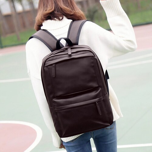 Mochila De Piel Sintética Retro Para Hombre, Bolso De Piel Vegana Informal De Gran Capacidad Para Laptop, Ideal Para Viaje O Excursión Marrón Oscuro