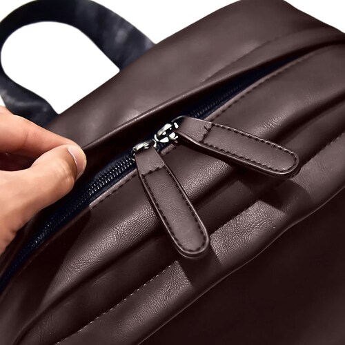 Mochila De Piel Sintética Retro Para Hombre, Bolso De Piel Vegana Informal De Gran Capacidad Para Laptop, Ideal Para Viaje O Excursión Marrón Oscuro