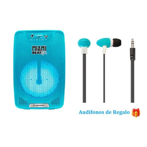 BAFLE FUSSION PBS-65026AQ MIAMI BEAT 6.5" AQUA + AUDIFONOS DE REGALO ENDY2
