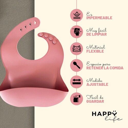 Set 3 baberos para bebe de silicona impermeable niña BPA FREE (rosa).