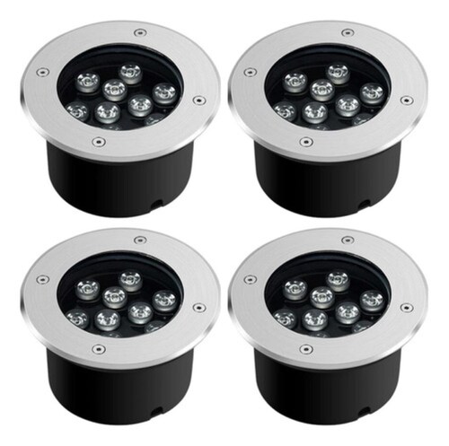 4 Lámpara Empotrada Led 9w Piso Jardín Exterior Impermeable NEGRO Blanco cálido