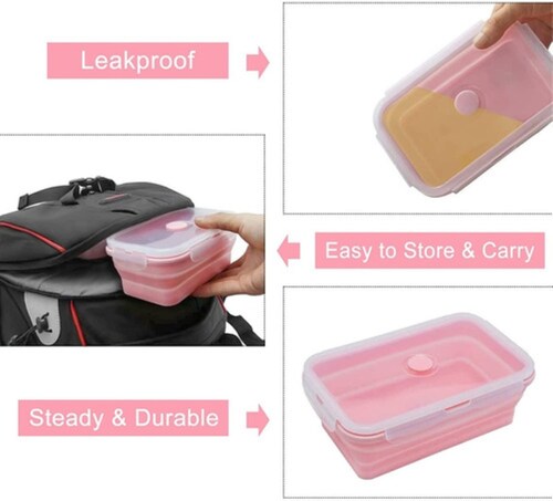 Loncheras Plegables Y Herméticas De Silicona P/comida 4 Pzs. ROSA