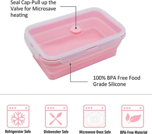 Loncheras Plegables Y Herméticas De Silicona P/comida 4 Pzs. ROSA