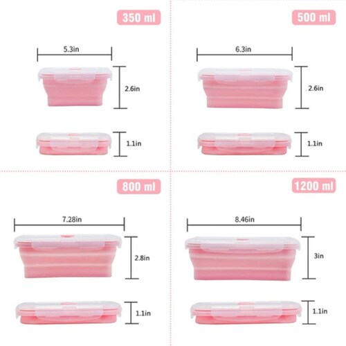Loncheras Plegables Y Herméticas De Silicona P/comida 4 Pzs. ROSA