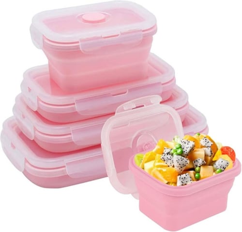 Loncheras Plegables Y Herméticas De Silicona P/comida 4 Pzs. ROSA