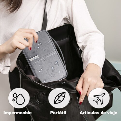 Cartera Porta Funda Pasaporte Documentos GRIS