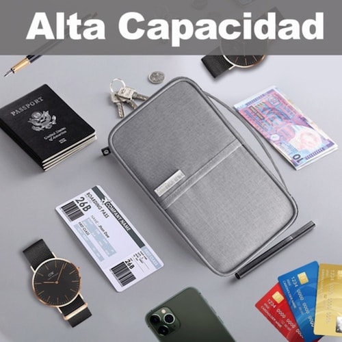 Cartera Porta Funda Pasaporte Documentos GRIS