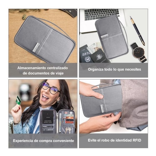 Cartera Porta Funda Pasaporte Documentos GRIS
