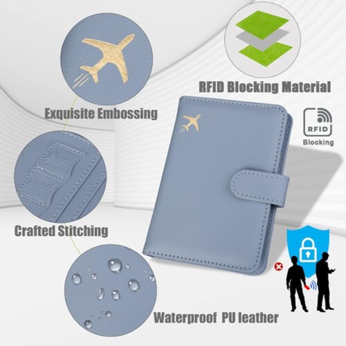 Porta Pasaporte Familiar , Documentos Funda Protectora Viaje Celeste