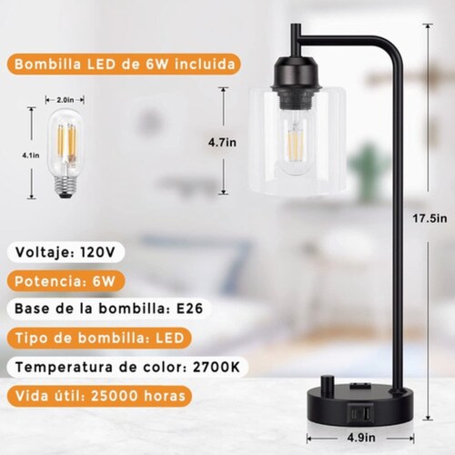 Lámpara De Buró Escritorio Mesa Led Luz De Noche Regulable negro