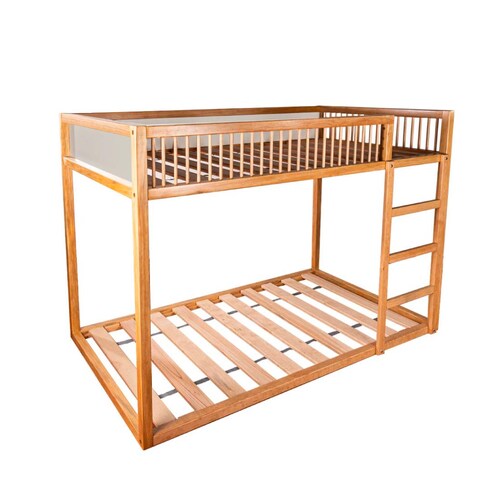 Litera de madera con barandal y colchón | niños y niñas