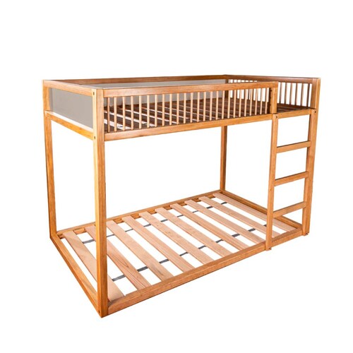 Litera de madera con barandal y colchón | niños y niñas