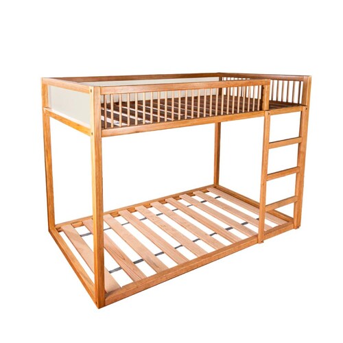 Litera de madera con barandal y colchón | niños y niñas