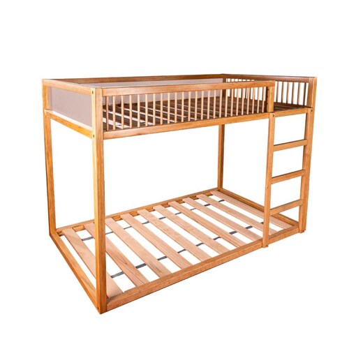 Litera de madera con barandal y colchón | niños y niñas