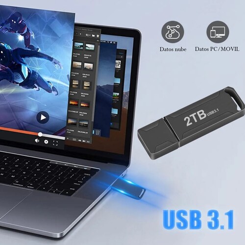 Memoria pendrive USB 3.1 alta velocidad unidad Flash 2TB metalica negro portátil pc lap mac cel