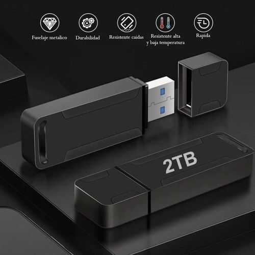 Memoria pendrive USB 3.1 alta velocidad unidad Flash 2TB metalica negro portátil pc lap mac cel