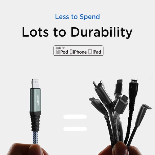Cable Tipo C a Lightning MFI 3m Lisen Gris.