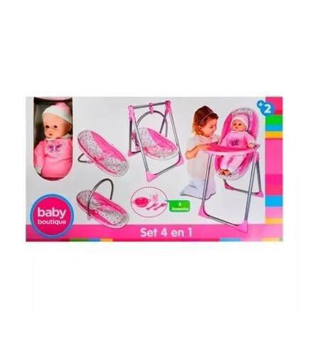 Muñeca Bebe Con Cuna Y Carriola 4 en 1 .