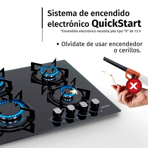 Parrilla A Gas Empotrar KAYSER Supra 4 Quemadores Cristal Templado.