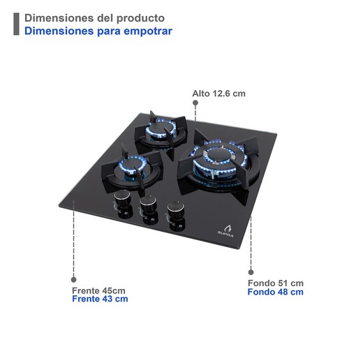 Parrilla A Gas Empotrable BARELLA Supra De 45cm Con 3 Quemadores