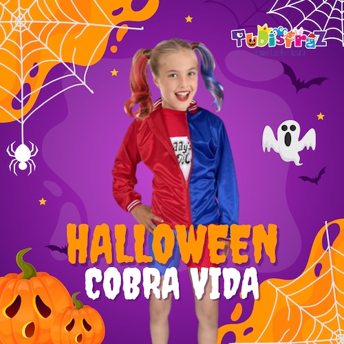  Cosplay - Disfraces para Niñas de Arlequina - Disfraz de Halloween - Traje Día de Muertos