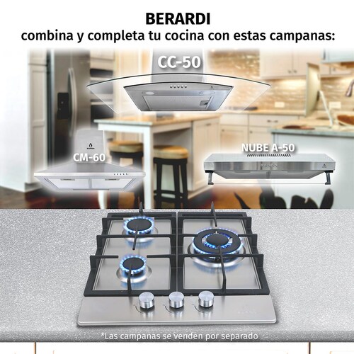 Supra Parrilla A Gas Empotrable BERARDI  45cm En Acero 3 Quemadores