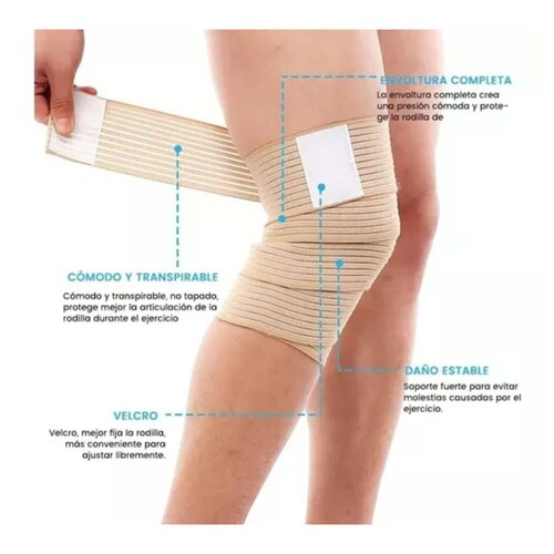 Rodillera Elastica Vendas 2 Par Bandas Deportiva Rodilla Gym beige