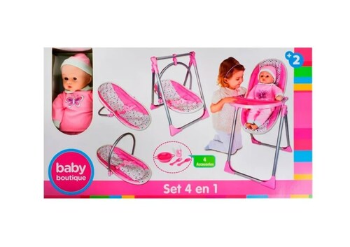 Muñeca Bebe Con Cuna Y Carriola 4 en 1 .
