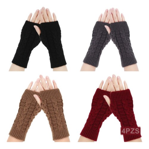 4 Par Guantes Sin Dedos Mujer NEGRO/GRIS/CAFE/ROJO