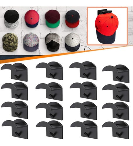 Gancho Organizador De Gorras Para Pared, 16 Uds. NEGRO