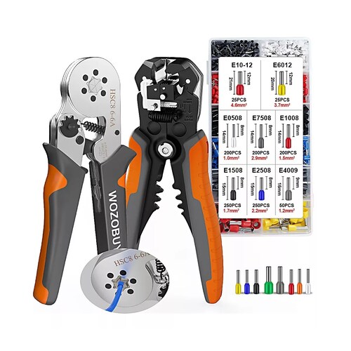 Set Pinza Ponchadora De Terminales Pinzas Pelacables +1200 Pcs Negro/Rojo
