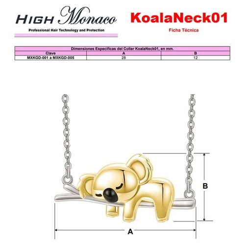 Koala Dije y Cadena MXKGD-004-2 4Pzas KoalaRama GrisDorado Metal Cadena y Dije, KoalaNeck01