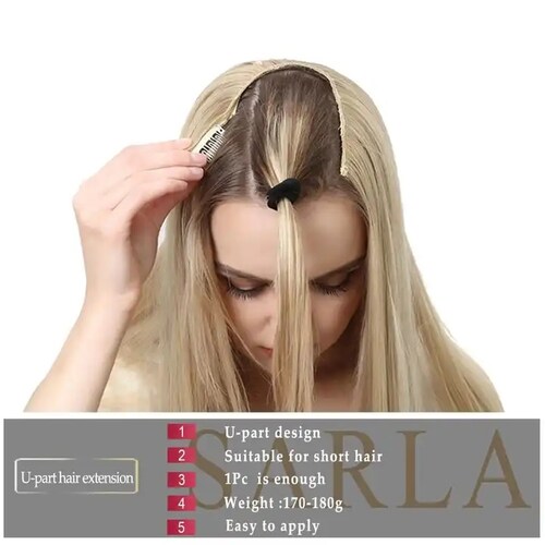 Extensiones De Cabello En U Media Peluca Con Clips Marca SARLA 24" NEGRO