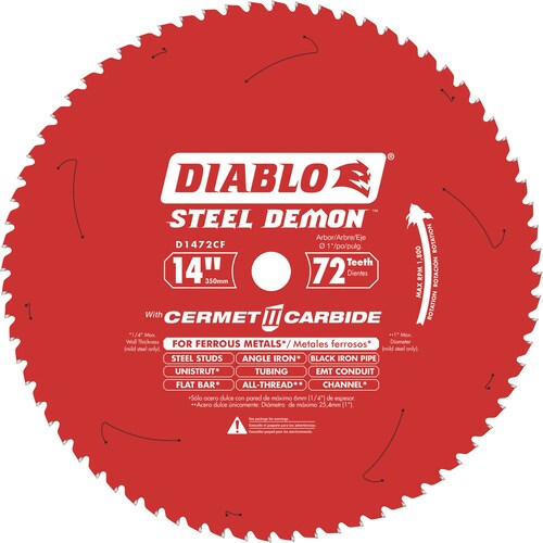 Disco de corte para metal marca Diablo 14 "  de 72 dientes 