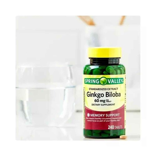 Ginkgo Biloba 60 mg Spring Valley 240 capsulas Ayuda Memoria, Reduce Fatiga 