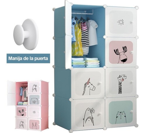 Armario Plástico Portátil Dibujos Animado Para Niño 8 Puerta AZUL