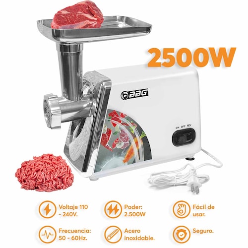 Molino de Carne Eléctrico Archy  de Acero Inoxidable Picador Embutidor Salchicha tipo Industrial para Uso Doméstico Cocina Restaurante 2500W Incluye Accesorios