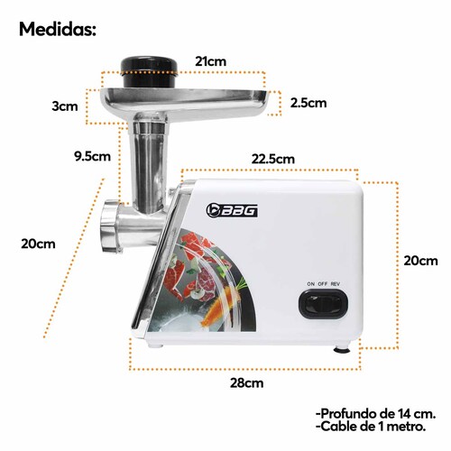 Molino de Carne Eléctrico Archy  de Acero Inoxidable Picador Embutidor Salchicha tipo Industrial para Uso Doméstico Cocina Restaurante 2500W Incluye Accesorios