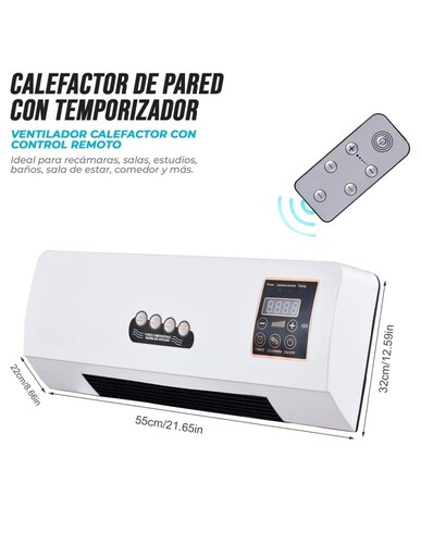 Ventilador con Calefactor de Pared Con Control Remoto y temporizador de 1800 Watts-EL-41458