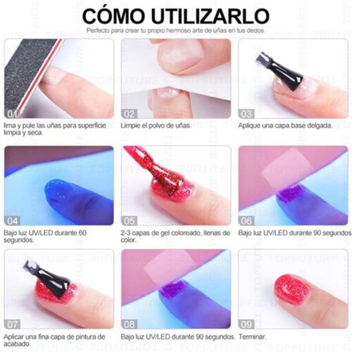 Kit Lampara Uña Uv Gel 54w 12 Esmaltes Mate Cepillo Manicure