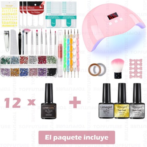 Kit Lampara Uña Uv Gel 54w 12 Esmaltes Mate Cepillo Manicure