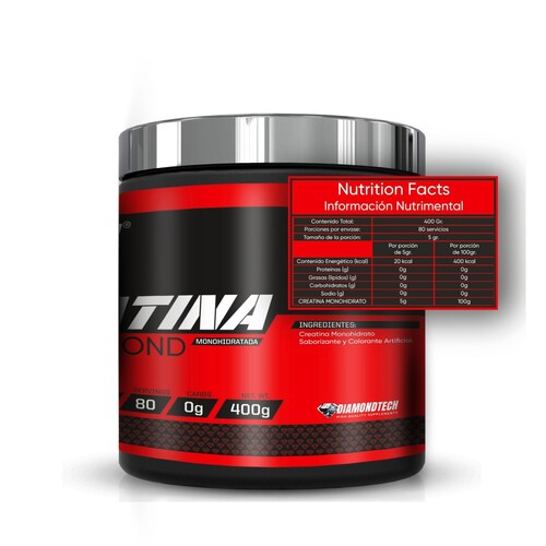 Creatina Black Diamond Monihidratada 400grs 80servicios Diamondtech FRUTOS ROJOS