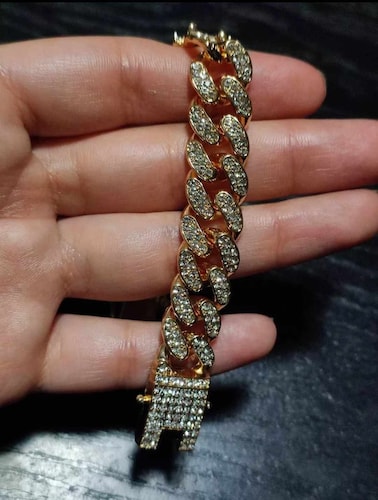 Pulsera/esclava San Judas Tadeo, oro laminado 18 kilates, cadena cubana